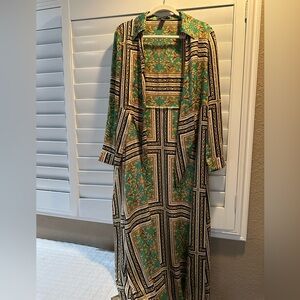 Forever 21 Green and Black Geometric Long Sleeve Dress